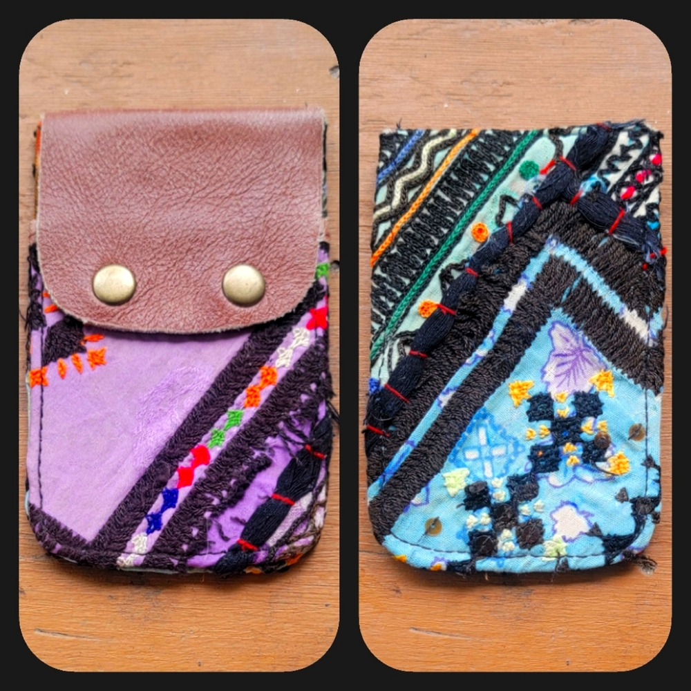 🧠🍳 Free People Boho Embroidered Repurposed vtg banjara hippie Wallet card case